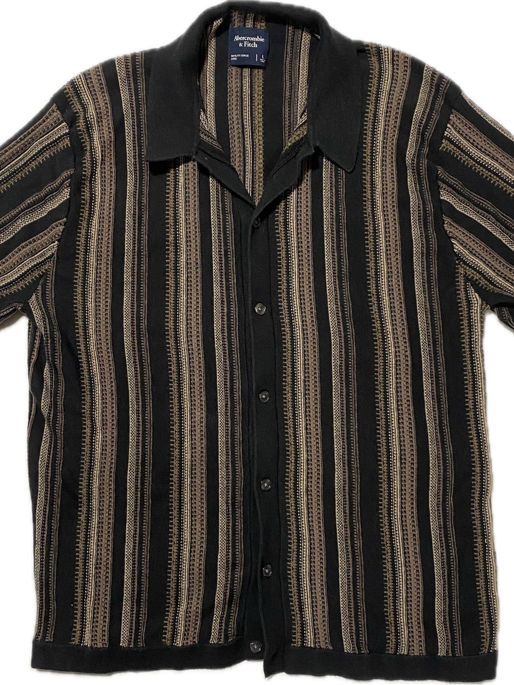 Abercrombie & Fitch Black Shirt with Tan Striped Knit